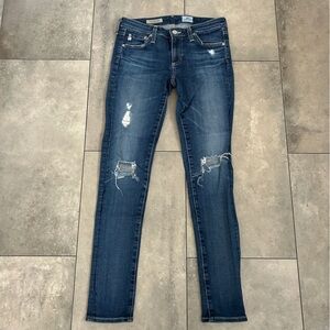 AG Adriano Goldschmied the legging ankle super skinny blue distressed jeans 26R